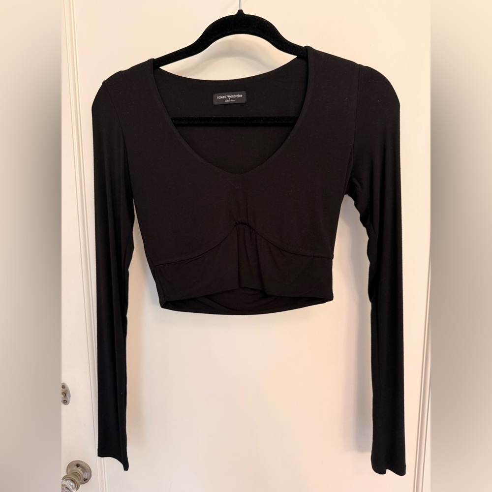 Naked Wardrobe Black Long Sleeve Crop Top